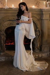 Off The Shoulder Backless Sleeveless Long Mermaid Formal Dress With Pleated