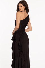 One Shoulder Sleeveless Split Long Formal Dress With Ruffles Pleated