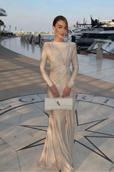 Chic Jewel Long Sleeves Mermaid Long Formal Dress With Pleated