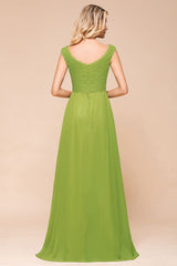 Cap Sleeve Aline Bridesmaid Dress Green Long Simple Maid of Honor Dress