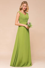 Cap Sleeve Aline Bridesmaid Dress Green Long Simple Maid of Honor Dress