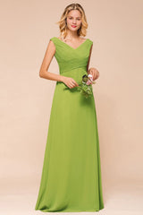 Cap Sleeve Aline Bridesmaid Dress Green Long Simple Maid of Honor Dress