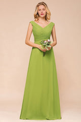Cap Sleeve Aline Bridesmaid Dress Green Long Simple Maid of Honor Dress