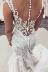Cap Sleeves Lace Mermaid Wedding Dress