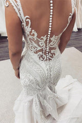 Cap Sleeves Lace Mermaid Wedding Dress