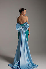 Strapless Sleeveless Ruffles Mermaid Long Formal Dress With Bowknot