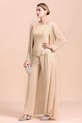 Champagne Long Chiffon Mother of the Bride Dress Two Pieces With Jacket