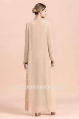 Champagne Long Chiffon Mother of the Bride Dress Two Pieces With Jacket