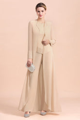 Champagne Long Chiffon Mother of the Bride Dress Two Pieces With Jacket