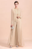 Champagne Long Chiffon Mother of the Bride Dress Two Pieces With Jacket