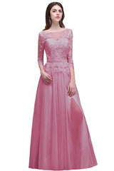 Champagne Scoop A-line Lace Appliques Prom Dress