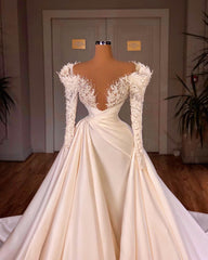 Charming A-Line Cathedral V-neck Long Wedding Dress With Long Sleeves