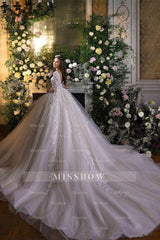 Charming A-line Long Sleeves V-neck Lace Wedding Dress With Train