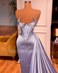 Charming Floor Length Sleeveless Mermaid Satin Prom Dress with Ruffles