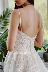 Charming Garden Spaghetti Straps A-Line Lace Wedding Dress