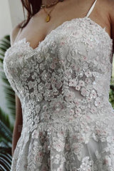 Charming Garden Spaghetti Straps A-Line Lace Wedding Dress