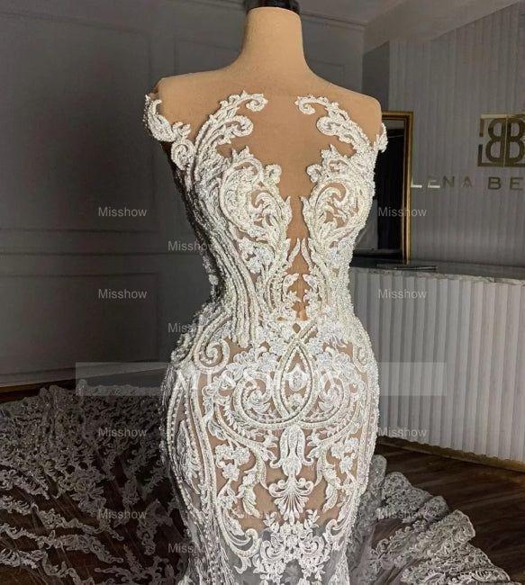 Charming Jewel Garden Sleeveless Mermaid Tulle Wedding Dress with Appliques