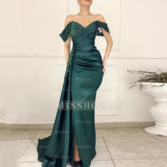 Charming Long Satin Sweetheart Portrait Prom Dresses With Ruched