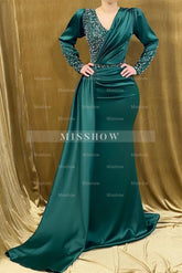 Charming Long Satin V-neck Mermaid Prom Dress With Beading