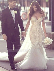 Charming Mermaid Style Off-the-Shoulder Sweep Train Lace Elegant Wedding Dresses