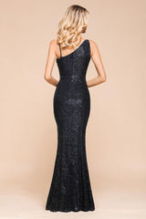 Charming One Shoulder Glitter Sequins Evening Prom Dress Side Split Party Gown