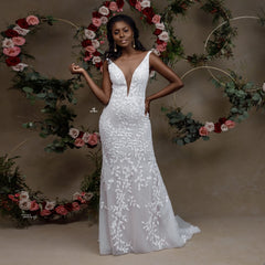 Charming Portrait Sleeveless Lace Mermaid Wedding Dress