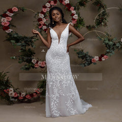 Charming Portrait Sleeveless Lace Mermaid Wedding Dress