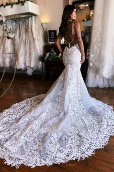 Trumpet/Mermaid Spaghetti Straps Floor-length Lace Wedding Dress main image 0