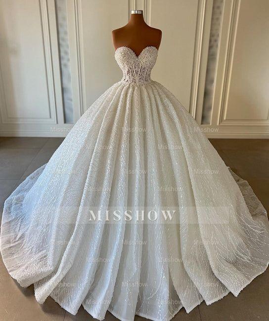 Charming Sweetheart Sleeveless Sequined Strapless Ball Gown Wedding Dress