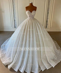 Charming Sweetheart Sleeveless Sequined Strapless Ball Gown Wedding Dress