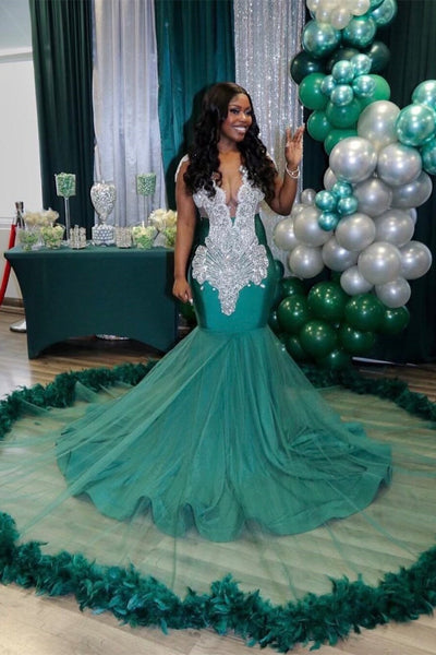 Mermaid Sleeveless Prom Dress with V-Neck & Front Split - Burgundy