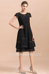 Chic Black Cap Sleeve Mother of Bride Dress Chiffon Short Wedding Party Gowns
