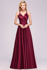 Chic Burgundy Satin Long Bridesmaid dresses With One Shoulder