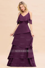 Chic Cold-Shoulder Layers Grape Chiffon Bridesmaid Dresses Affordable