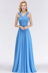 Chic Crisscross Ocean Blue Junior Bridesmaid dresses Affordable Chiffon Ruffle Maid of Honor Dresses