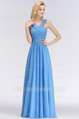 Chic Crisscross Ocean Blue Junior Bridesmaid dresses Affordable Chiffon Ruffle Maid of Honor Dresses