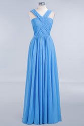 Chic Crisscross Ocean Blue Junior Bridesmaid dresses Affordable Chiffon Ruffle Maid of Honor Dresses