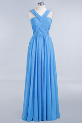 Chic Crisscross Ocean Blue Junior Bridesmaid dresses Affordable Chiffon Ruffle Maid of Honor Dresses