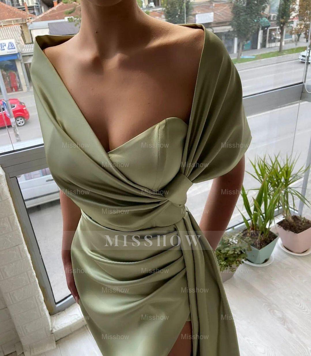Chic Floor Length Portrait A Line Satin Prom Dress with Ruffles