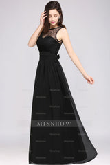 Chic Jewel Open-Back Bridesmaid Dresses with Bow Lace Ruffle Maid of Honor Dresses