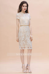 Chic Jewel Tulle Lace Beadings Mother of Bride Dress with Short Sleeves Online