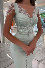 Chic Long Mint Green Straps Sequined Evening Dresses With Slit