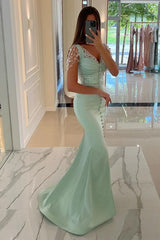 Chic Long Mint Green Straps Sequined Evening Dresses With Slit