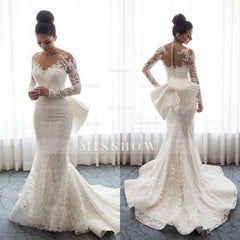 Chic Mermaid Lace Long Sleeves Wedding Dress With Detachable Train