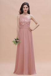 Chic One Shoulder Chiffon Lace Vintage Mauve Bridesmaid Dresses On Sale