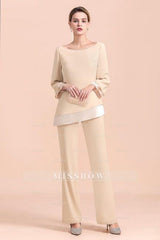 Chic Round-Neck Champagne Chiffon Mother of Bride Jumpsuit Online