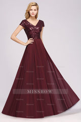 Chic Sequined Top V-Neck Sleeveless Burgundy Bridesmaid dresses