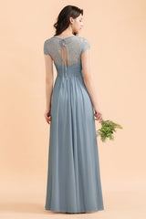 Chic Short Sleeves Lace Chiffon Bridesmaid Dress with Ruffles
