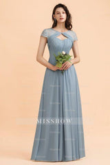 Chic Short Sleeves Lace Chiffon Bridesmaid Dress with Ruffles
