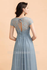 Chic Short Sleeves Lace Chiffon Bridesmaid Dress with Ruffles